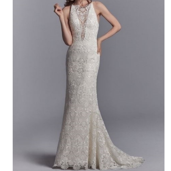 Maggie Sottero Dresses & Skirts - Maggie Sottero Ivory Lace Halter Trumpet Gown